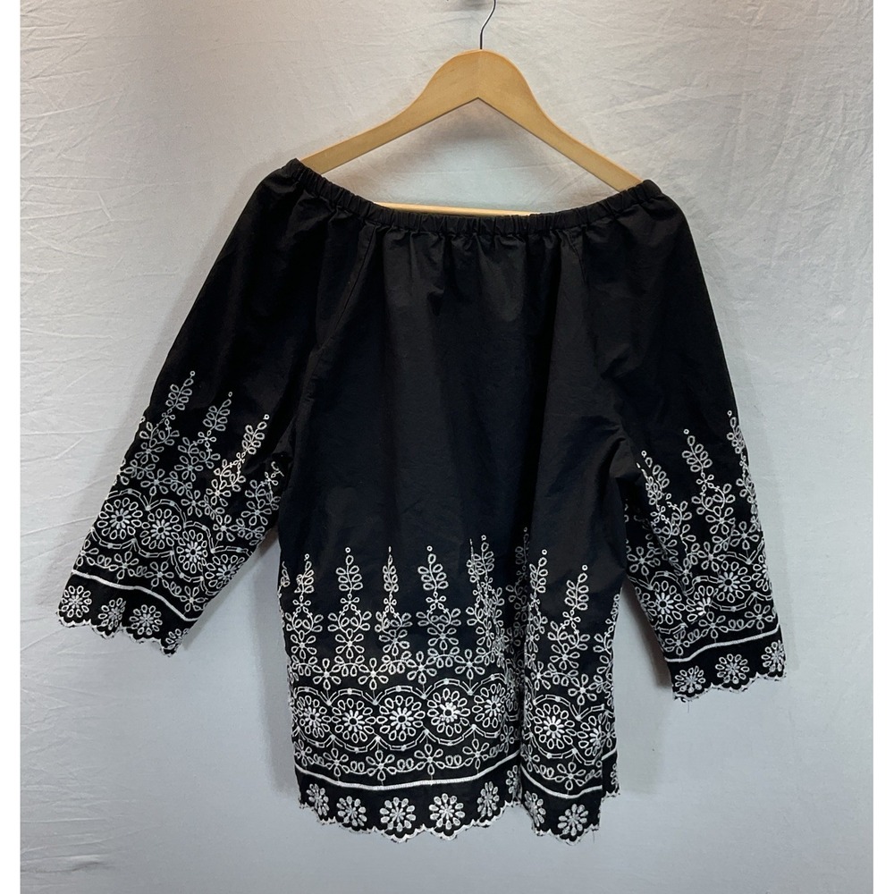 Talbots Black Cotton Eyelet Boho Off Shoulder 3/4 Sleeve Top Women's 2X Travel - Picture 3 of 9